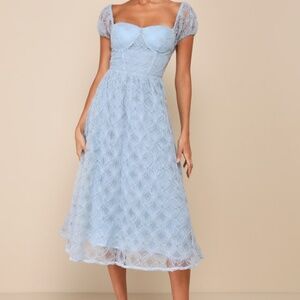 Lulus Exceedingly Elegant Blue Floral Applique Bustier Midi Dress - Size XL